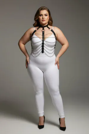 Büyük Beden Siyah Kadın Zincir Detaylı Deri Harness Takım Fantezi Aksesuar - APFT304