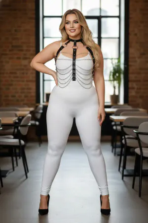 Büyük Beden Siyah Kadın Zincir Detaylı Deri Harness Takım Fantezi Aksesuar - APFT304