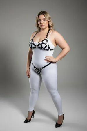 Büyük Beden Siyah Kadın Harness Takım Halka Detaylı Seksi Deri Fantezi Aksesuar - APFT422