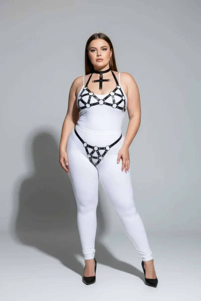 Faux Leather Harness Set with Cross Ch
