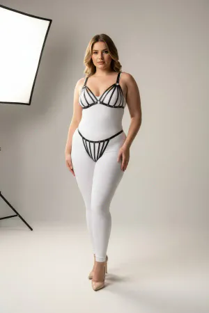 Black Faux Leather Strappy Harness Bra and Thong Set Plus Size