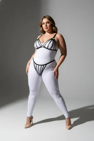 Black Faux Leather Strappy Harness Bra and Thong Set Plus Size