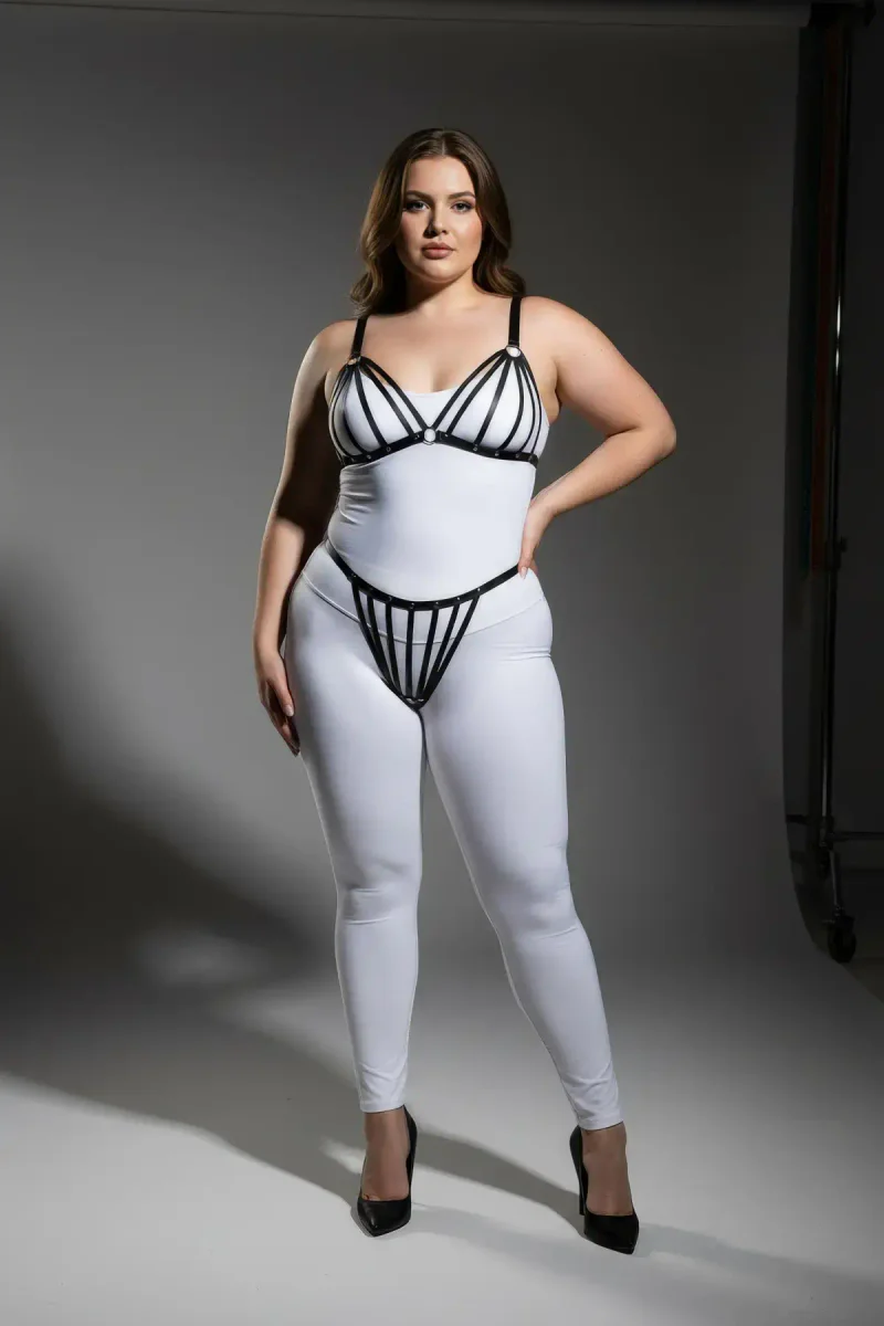 Plus Size Strappy Harness Bra Set