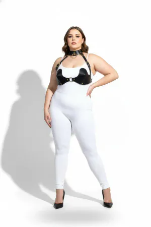 Büyük Beden Siyah Kadın Harness Takım Göğüs ve Choker Detaylı Seksi Deri - APFT1226