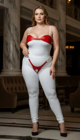 Red Faux Leather Chain Detailed Body Harness Set Front View