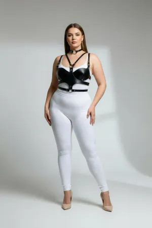 Büyük Beden Siyah Kadın Deri Göğüs Harness Takım Choker Detaylı Fantezi Aksesuar - APFT1296