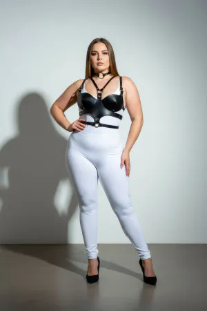 Büyük Beden Siyah Kadın Deri Göğüs Harness Takım Choker Detaylı Fantezi Aksesuar - APFT1296