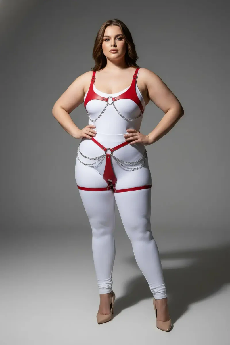 Plus Size Red Body Harness full frontal