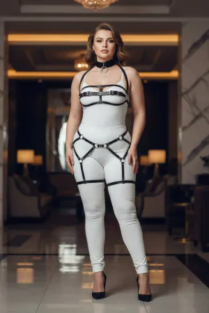 Büyük Beden Siyah Kadın Jartiyer Harness Takım Tasmalı Deri Vücut Aksesuarı - APFT242