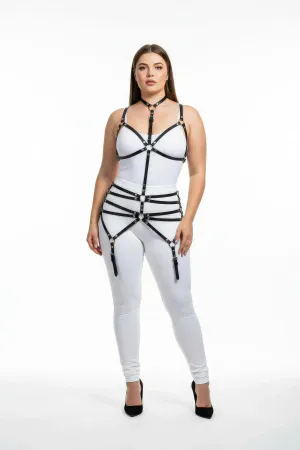 Büyük Beden Siyah Kadın Deri Jartiyer Harness Büstiyer Tarzı Fantazi Aksesuar - APFT262