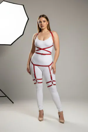 Büyük Beden Kırmızı Kadın Jartiyer Harness Deri Fantazi Vücut Takımı - APFT274