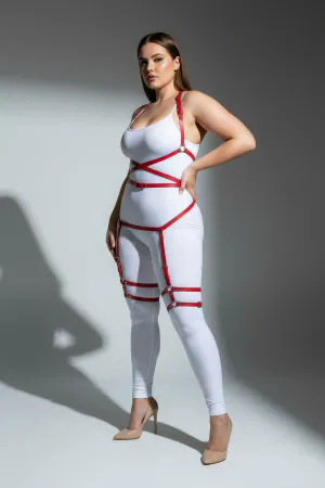 Büyük Beden Kırmızı Kadın Jartiyer Harness Deri Fantazi Vücut Takımı - APFT274