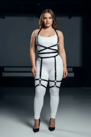Büyük Beden Siyah Kadın Deri Jartiyer Harness Vücudu Saran Şık Kombin Aksesuarı - APFT274