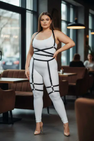 Büyük Beden Siyah Kadın Deri Jartiyer Harness Vücudu Saran Şık Kombin Aksesuarı - APFT274