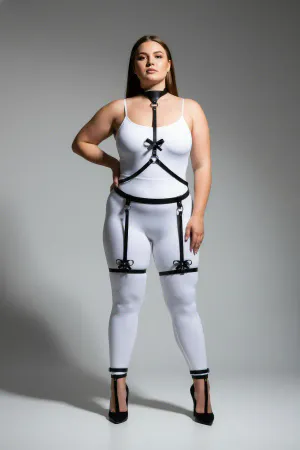 Büyük Beden Siyah Kadın Jartiyer Harness Fiyonk Detaylı Fantazi Vücut Aksesuarı - APFT276