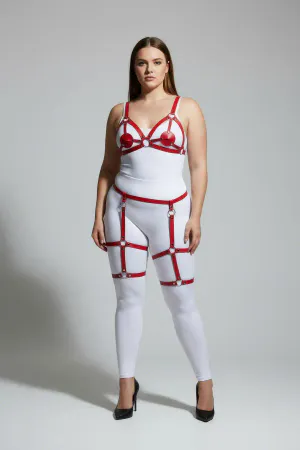 Büyük Beden Kırmızı Kadın Jartiyer Harness Deri Fantazi Giyim Takımı - APFT285