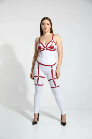 Büyük Beden Kırmızı Kadın Jartiyer Harness Deri Fantazi Giyim Takımı - APFT285