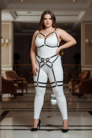 Büyük Beden Siyah Kadın Jartiyer Harness Full Body Deri Takım - APFT289