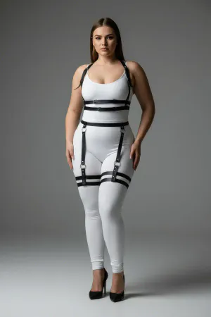 Büyük Beden Siyah Kadın Deri Jartiyer Harness Alt Üst Vücut Aksesuarı - APFT537