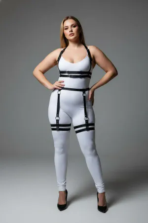 Büyük Beden Siyah Kadın Deri Jartiyer Harness Alt Üst Vücut Aksesuarı - APFT537