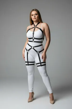 Büyük Beden Siyah Kadın Deri Jartiyer Harness Bel ve Bacak Detaylı Şık Aksesuar - APFT598