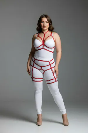 Büyük Beden Kırmızı Kadın Jartiyer Harness Vücudu Saran Fantazi Deri Aksesuar - APFT142