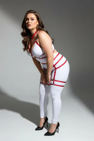 Büyük Beden Kırmızı Kadın Jartiyer Harness Vücudu Saran Fantazi Deri Aksesuar - APFT142