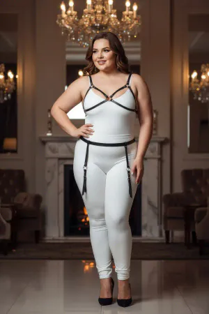 Büyük Beden Siyah Kadın Deri Jartiyer Harness Fantazi Vücut Aksesuarı - APFT228