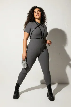 Black Vegan Leather Star Chest Harness Women Cream Dress