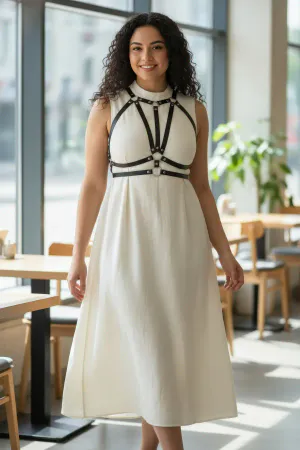 Büyük Beden Siyah Kadın Deri Kemer Vücut Harness Kombin Aksesuarı - APFT114