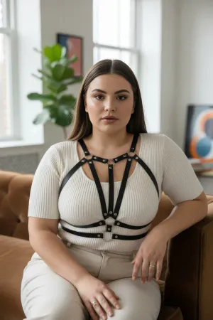 Büyük Beden Siyah Kadın Deri Kemer Vücut Harness Kombin Aksesuarı - APFT114