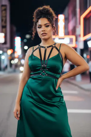 Büyük Beden Siyah Kadın Deri Kemer Vücut Harness Kombin Aksesuarı - APFT114