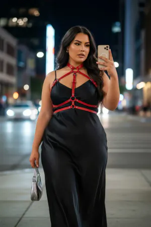 Büyük Beden Kırmızı Kadın Kemer Deri Harness Vücut Aksesuarı - APFT119