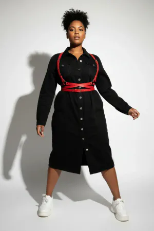 Büyük Beden Kırmızı Kadın Kemer Deri Harness Vücut Aksesuarı - APFT198