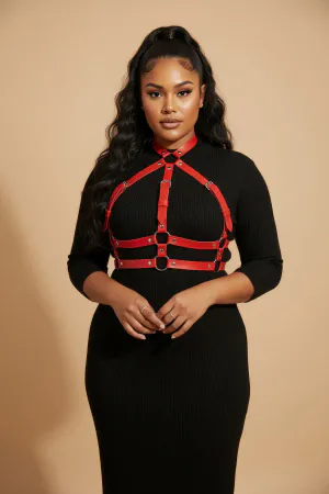 Büyük Beden Kırmızı Kadın Kemer Ayarlanabilir Deri Harness Vücut Aksesuarı - APFT218