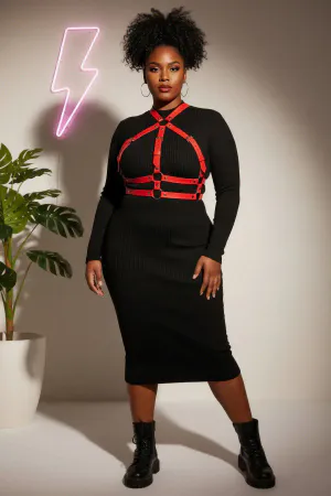 Büyük Beden Kırmızı Kadın Kemer Ayarlanabilir Deri Harness Vücut Aksesuarı - APFT218