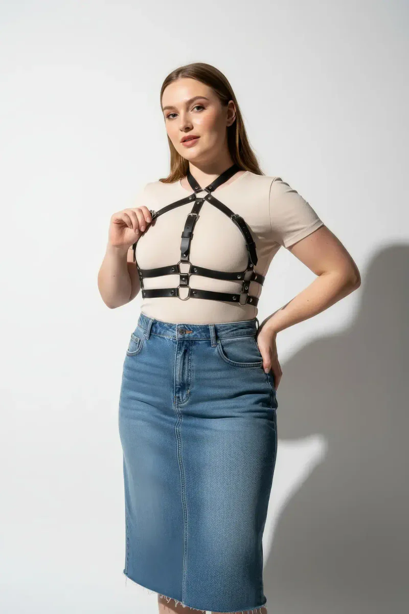 Fashion Body Harness Outfit Layered Over Knit