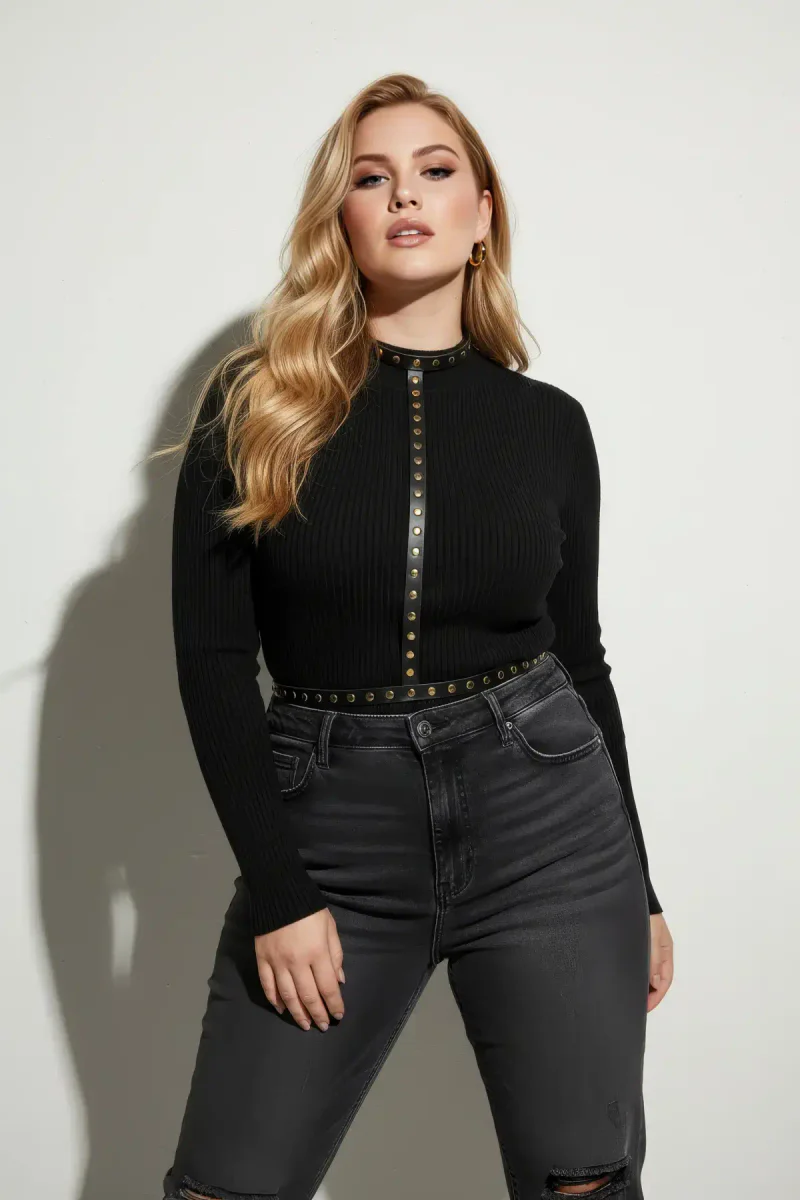 Black Vegan Leather Choker Harness Detail