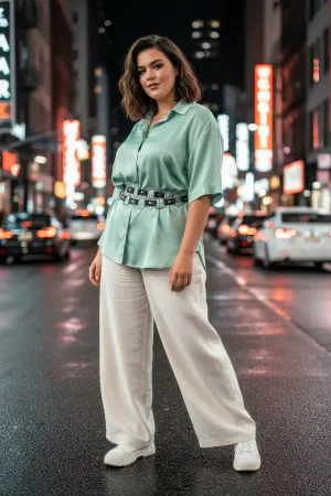 Büyük Beden Siyah Kadın Kemer Zincir Halka Detaylı Elbise ve Gömlek Kombin Tamamlayıcı - APFT427