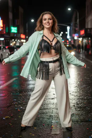 Büyük Beden Siyah Kadın Kemer Püskül Detaylı Deri Kombin Aksesuar - APFT440