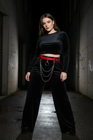Red Faux Leather Waist Harness Belt Women Silver O-Ring Chains