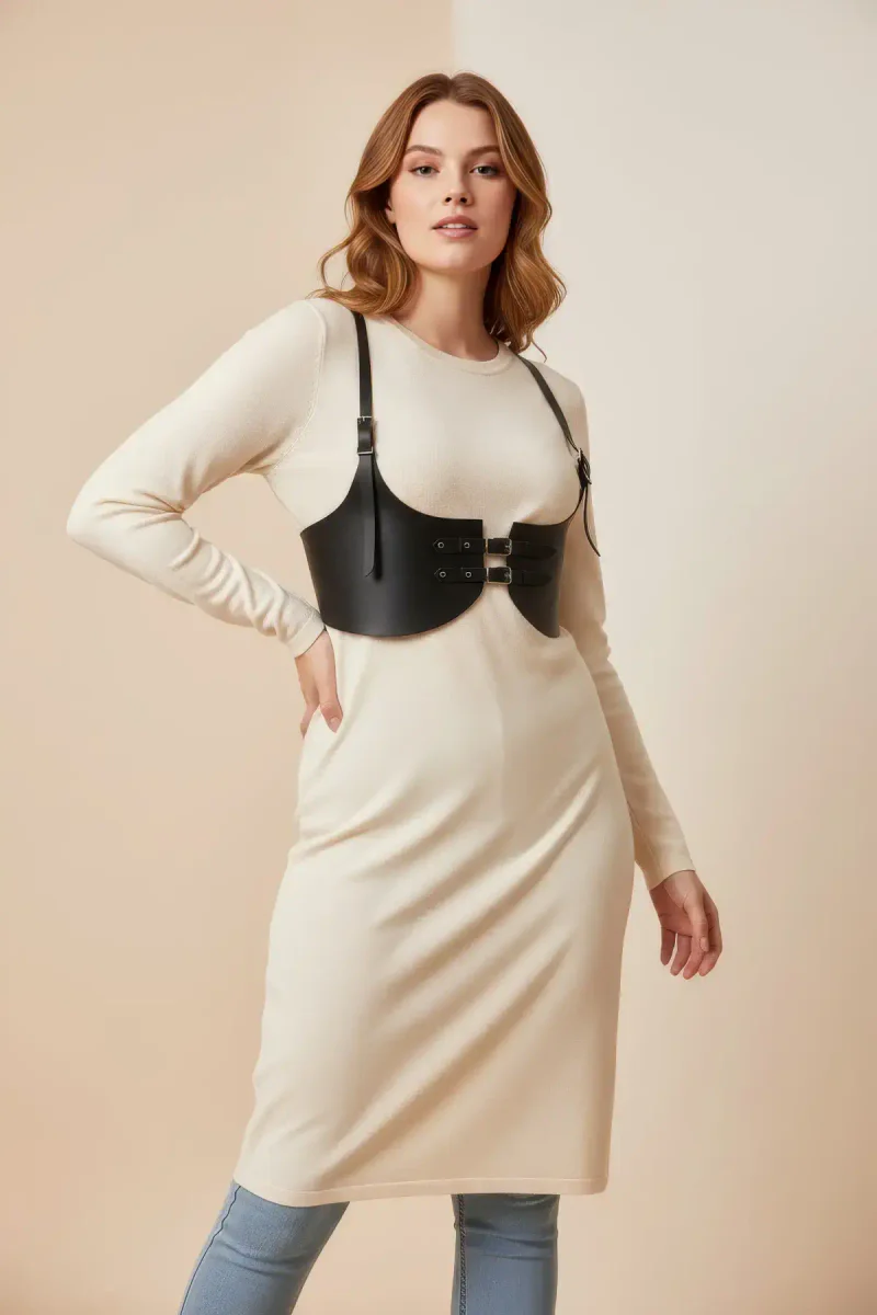 Black Faux Leather Underbust Harness Front
