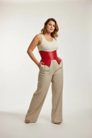 Claret Red Faux Leather Waist Cincher Front Studs Fashion Accessory