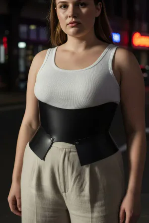 Black Faux Leather Wide Waist Cincher Belt for Women, V-shape front