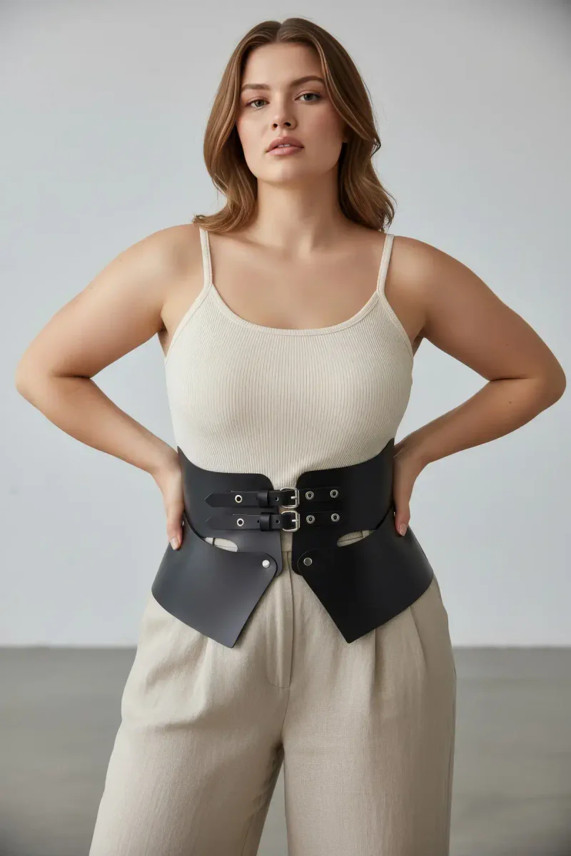 Festival black faux leather harness belt