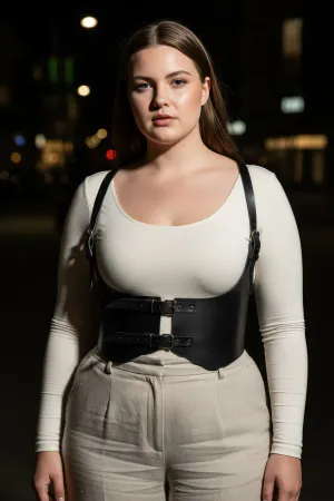 Black Vegan Leather Underbust Harness Waist Cincher Women Adjustable Straps