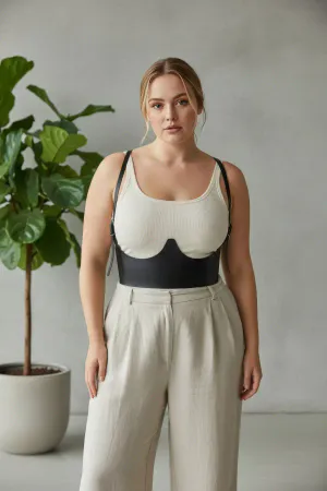 Büyük Beden Siyah Kadın Kemer Omuz Askılı Deri Korse Tasarım - APFT614