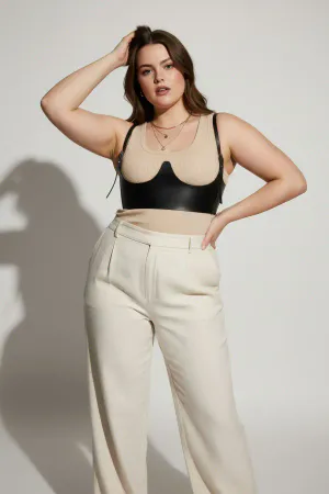 Büyük Beden Siyah Kadın Kemer Omuz Askılı Deri Korse Tasarım - APFT614