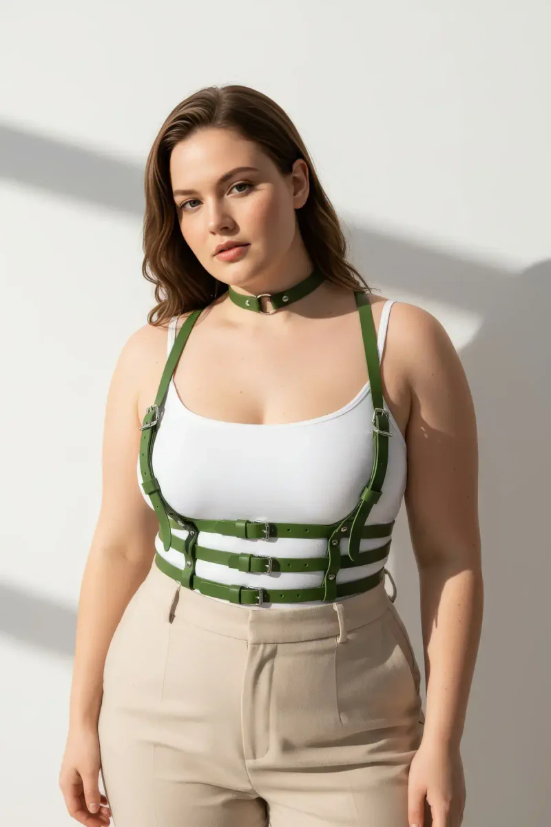 Olive Green Harness Outfit Model