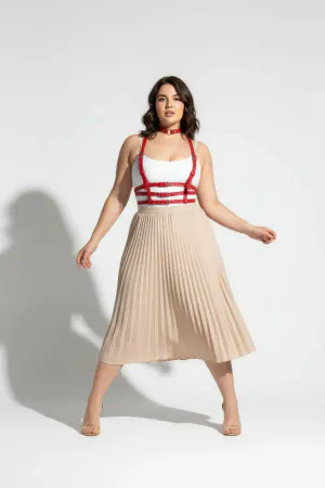 Büyük Beden Kırmızı Kadın Kemer Deri Harness Korse Görünümlü Vücut Aksesuarı - APFT615